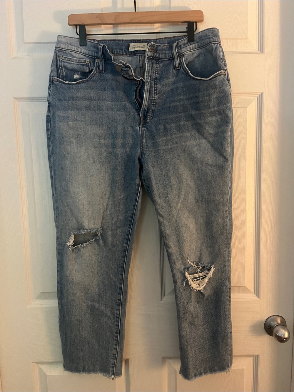 Madewell Light Blue Straight-Leg Distressed Jeans